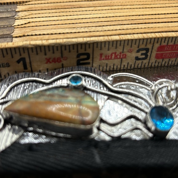 Exciting large Azurite and blue topaz pendant Sterling silver chain - Picture 7 of 9